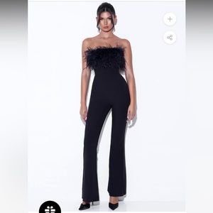 Miss Circle Black Feather Jumpsuit